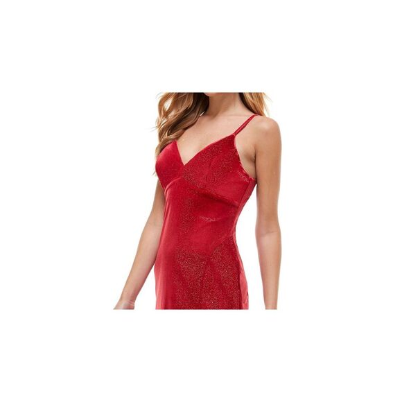 CITY STUDIO Dresses & Skirts - CITY STUDIO Womens Body Con Short Dress Red Spaghetti Strap Velvet Juniors 15